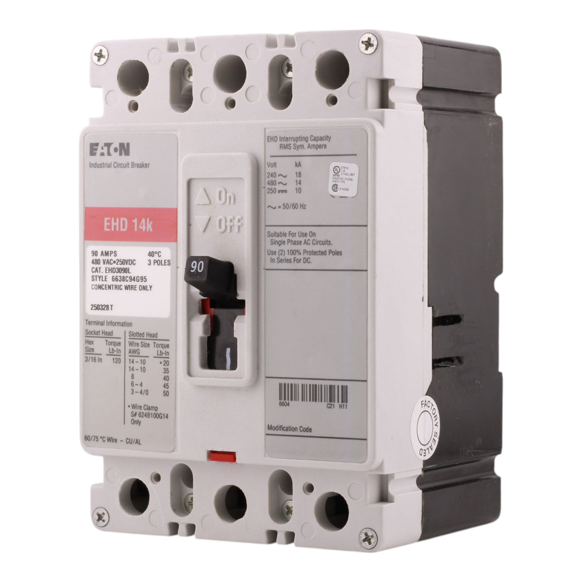 Eaton EHD EHD3090L 90A 3P 240/480V Molded Case Circuit Breaker - Image 7