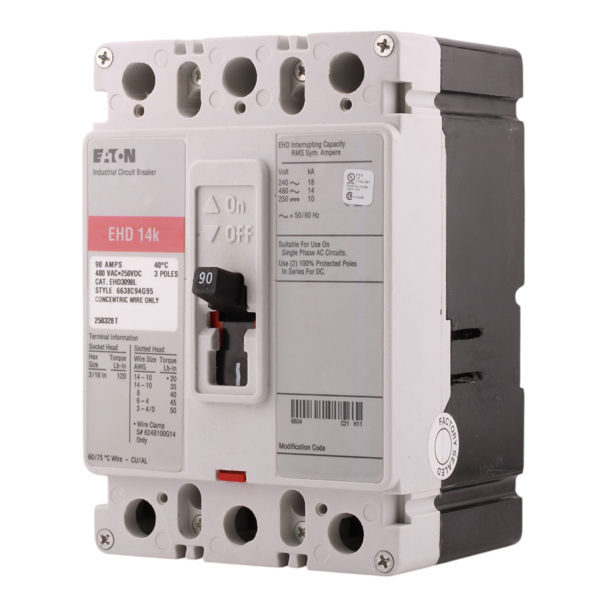 Eaton EHD EHD3090L 90A 3P 240/480V Molded Case Circuit Breaker - Image 7