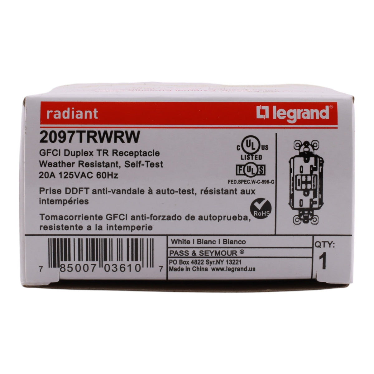 Legrand radiant 2097TRWRW 20A TR/WR Self-Test GFCI Receptacle - Image 3