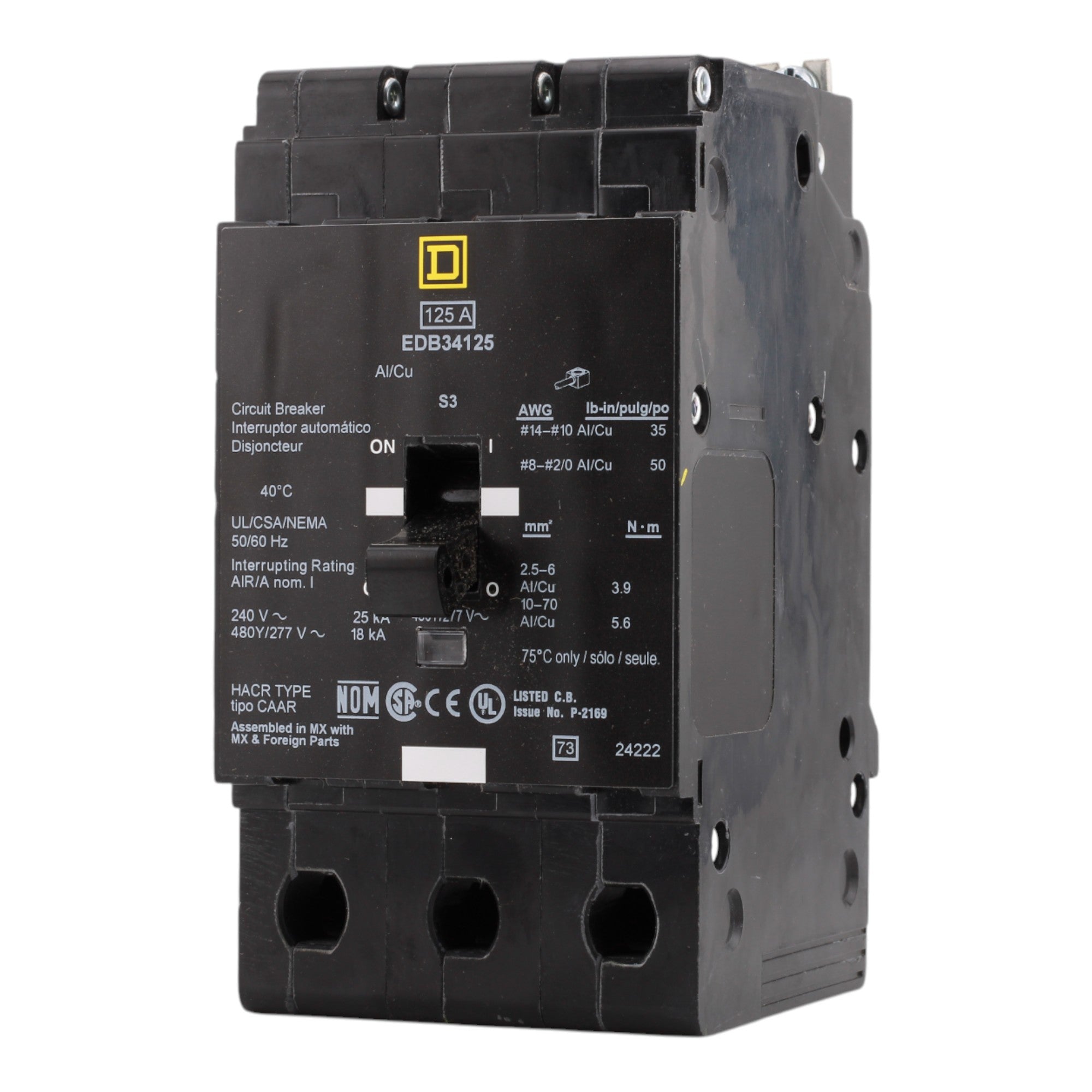Square D EDB34125 125A 3P 480Y/277V Circuit Breaker - Image 3