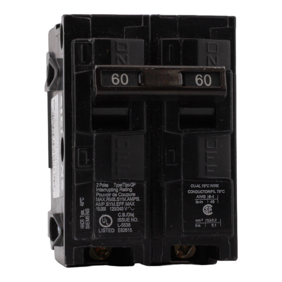 Siemens QP, Q260, 60A, 2P, 120/240V, Thermal Magnetic, Circuit Breaker - Image 2