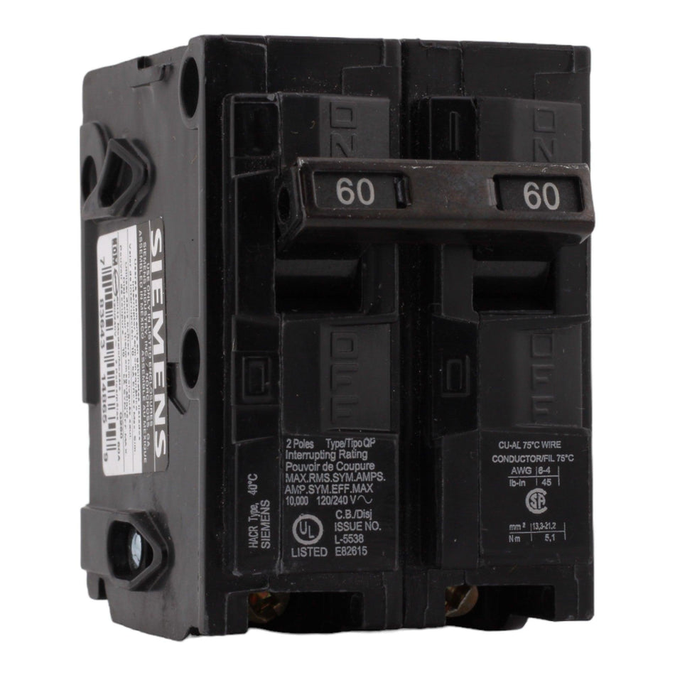 Siemens QP, Q260, 60A, 2P, 120/240V, Thermal Magnetic, Circuit Breaker