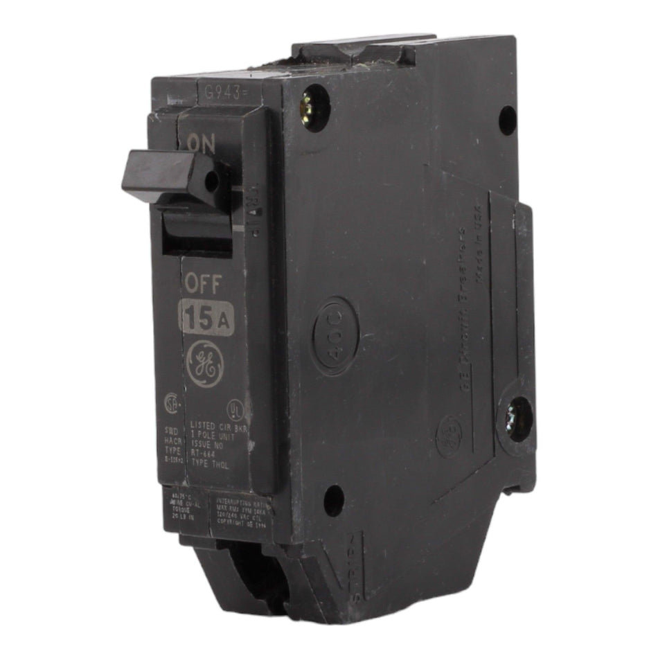 GE THQL1115 15 Amp Single Pole Circuit Breaker - 120/240V, Plug-In, UL Listed - Image 2