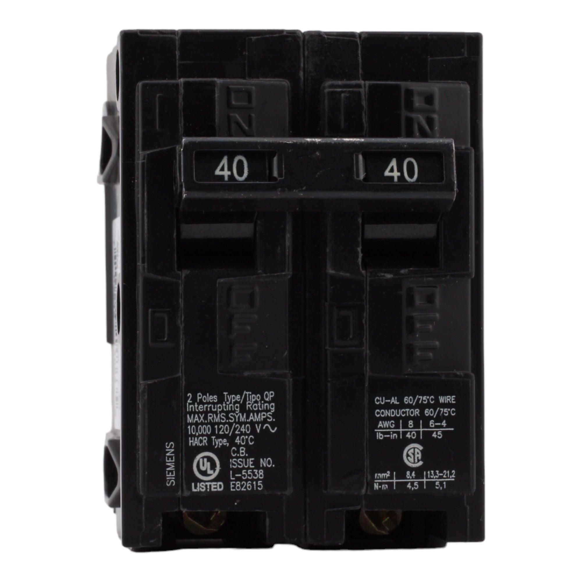 Siemens Q240 40 Amp Double Pole Circuit Breaker, Thermal Magnetic Trip, 120/240V, Plug-In, UL Listed - Image 2