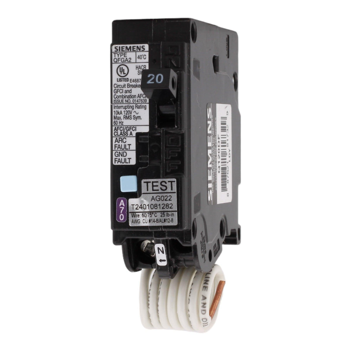 Siemens Q120DF 20 Amp Single Pole 120V Pigtail-Neutral AFCI/GFCI Dual Function Circuit Breaker UL - Image 3