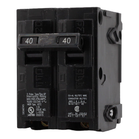Siemens Q240 40 Amp Double Pole Circuit Breaker, Thermal Magnetic Trip, 120/240V, Plug-In, UL Listed - Image 3