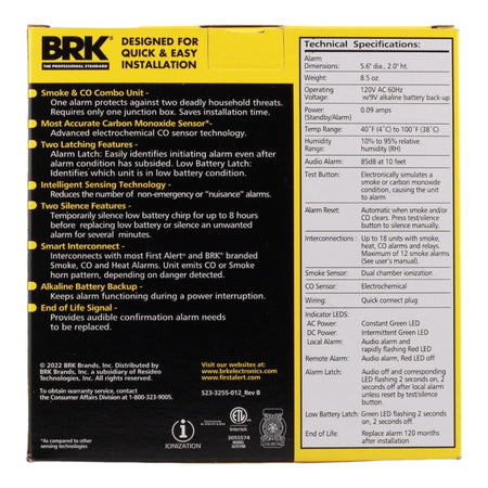 BRK SC9120B Hardwired 120V Smoke/CO Combo 9V Battery Alarm - Image 3