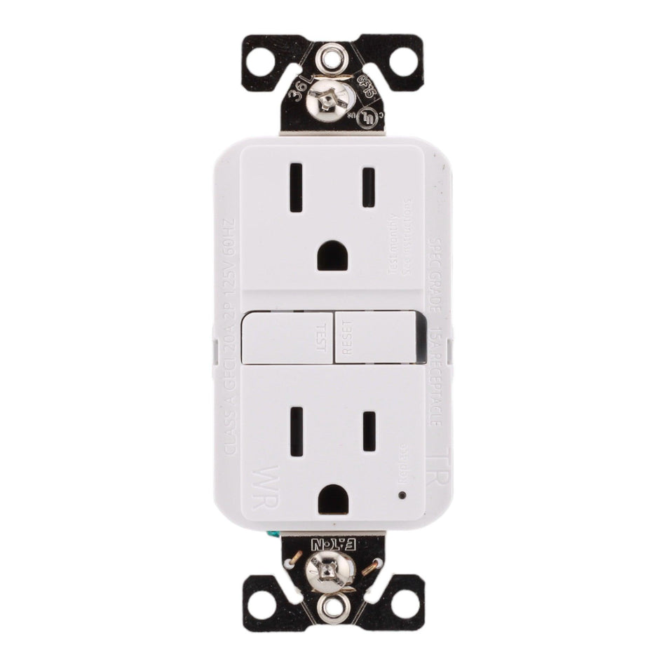Eaton TWRGF15W 15 Amp Tamper and Weather-Resistant Self-Test GFCI 125V, White, UL Listed - Image 2