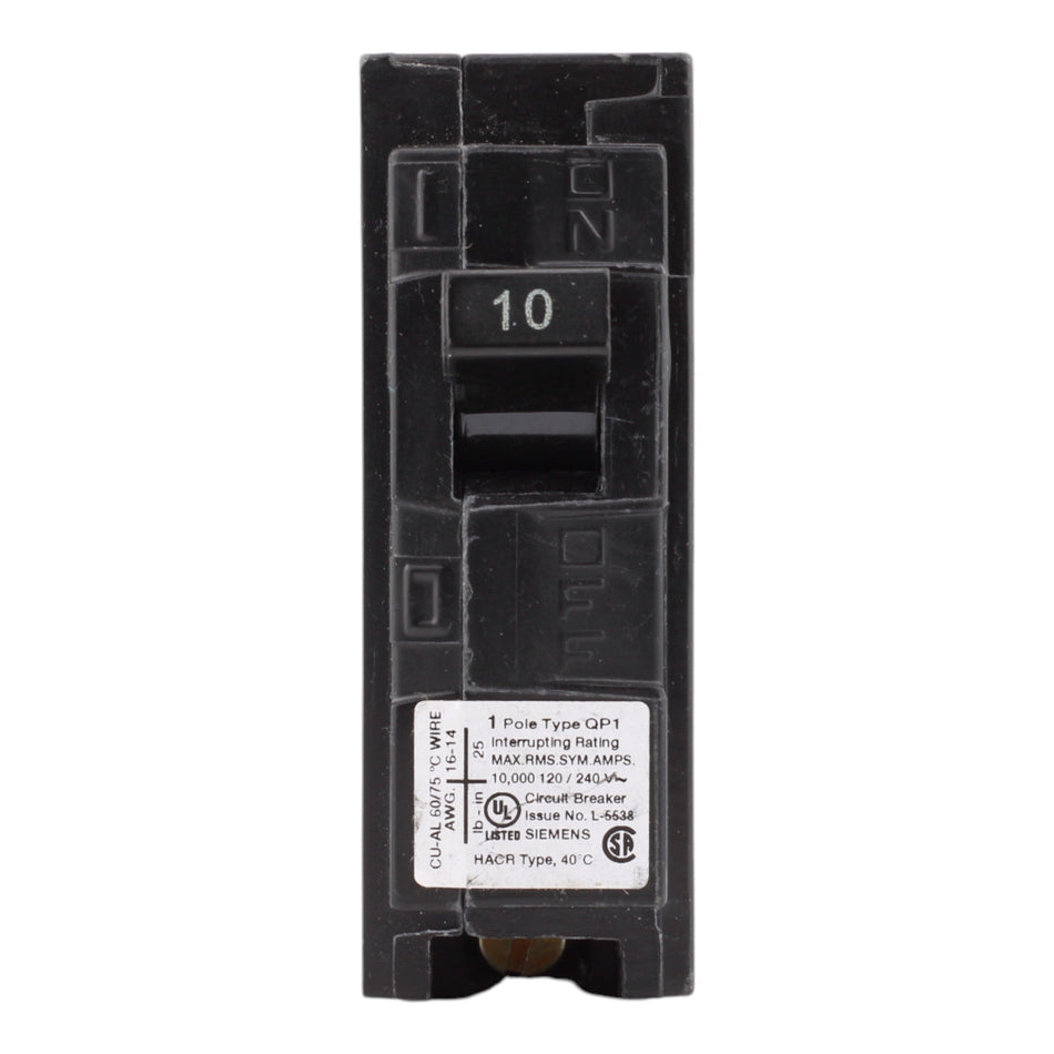 Siemens Q110 10 Amp Single Pole 120V Plug-In Standard Trip Circuit Breaker UL - Image 2