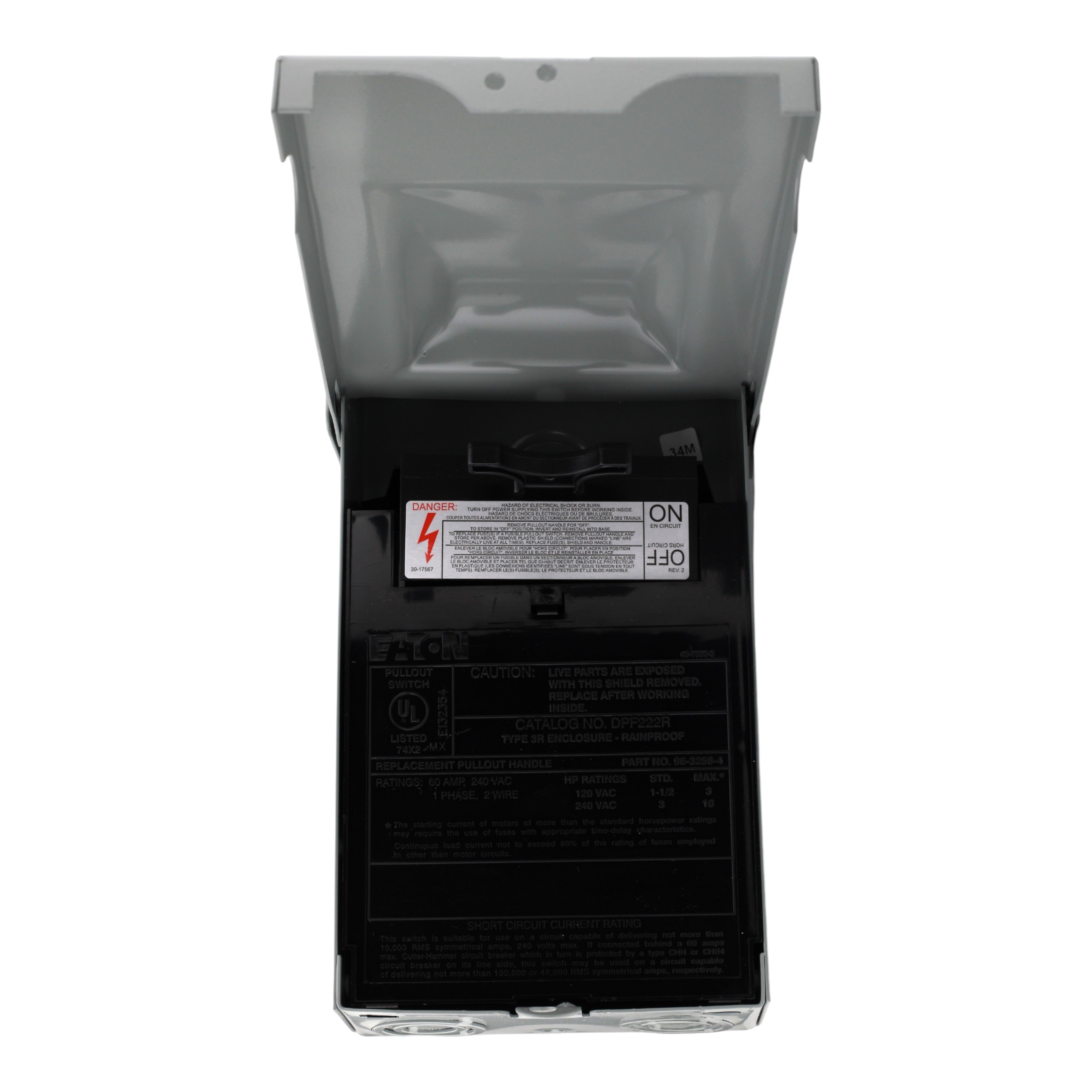 Eaton DPF222RP 60A 240V Fused Pullout Air Conditioning Disconnect NEMA 3R - Image 10
