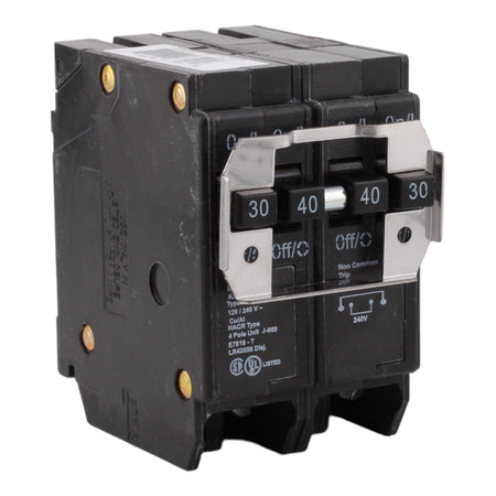 Eaton BQ230240, 30A/40A, 120/240V, 4-Pole, 10kA, Thermal Magnetic Circuit Breaker, Plug-On, for Type BR Load Centers