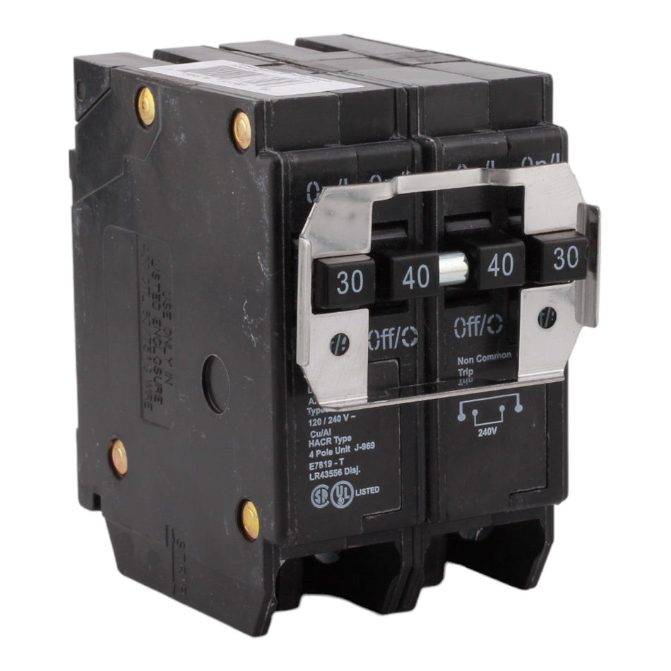 Eaton BQ230240, 30A/40A, 120/240V, 4-Pole, 10kA, Thermal Magnetic Circuit Breaker, Plug-On, for Type BR Load Centers
