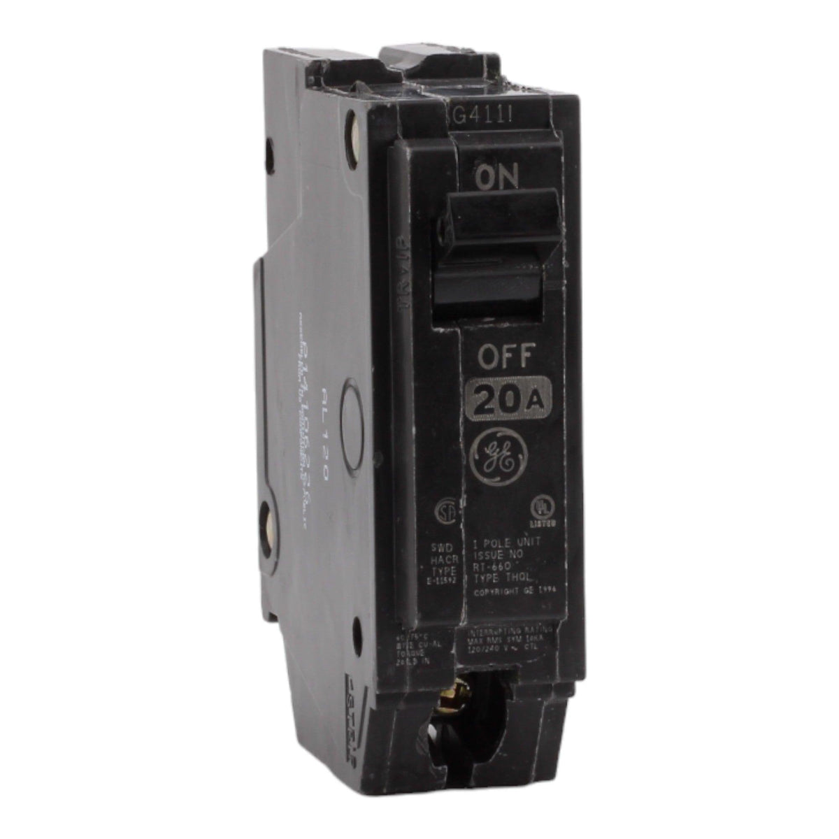 GE THQL1120 20 Amp Single Pole Circuit Breaker - 120/240V, Plug-In, UL Listed - Image 3