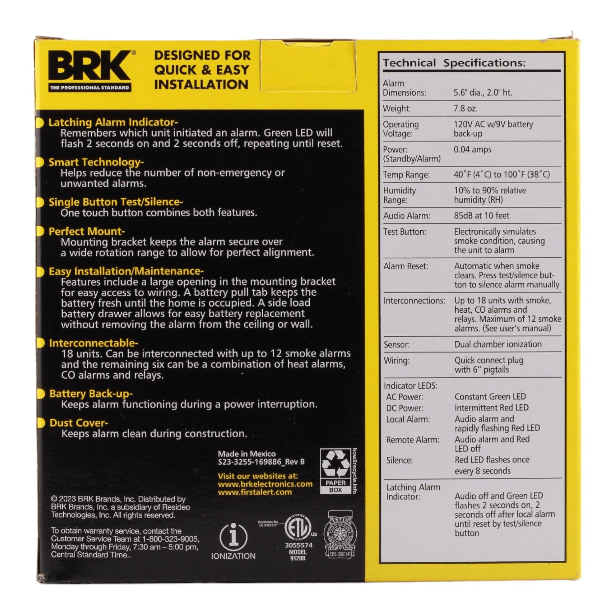 BRK 9120B Hardwired 120V Ionization Smoke Alarm with 9V Battery - Image 2