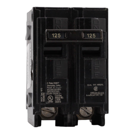 Siemens EQ9677 125 Amp Double Pole Circuit Breaker, Thermal Magnetic Trip, 240V, Plug-In, UL Listed - Image 2