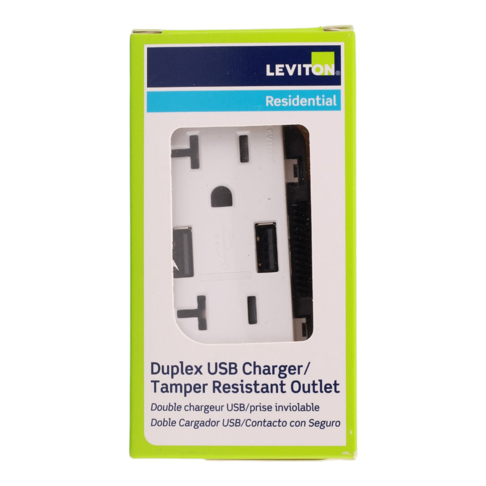 Leviton Decora T5832-W 20A 125V USB Type-A Charger Tamper-Resistant Receptacle - Image 2