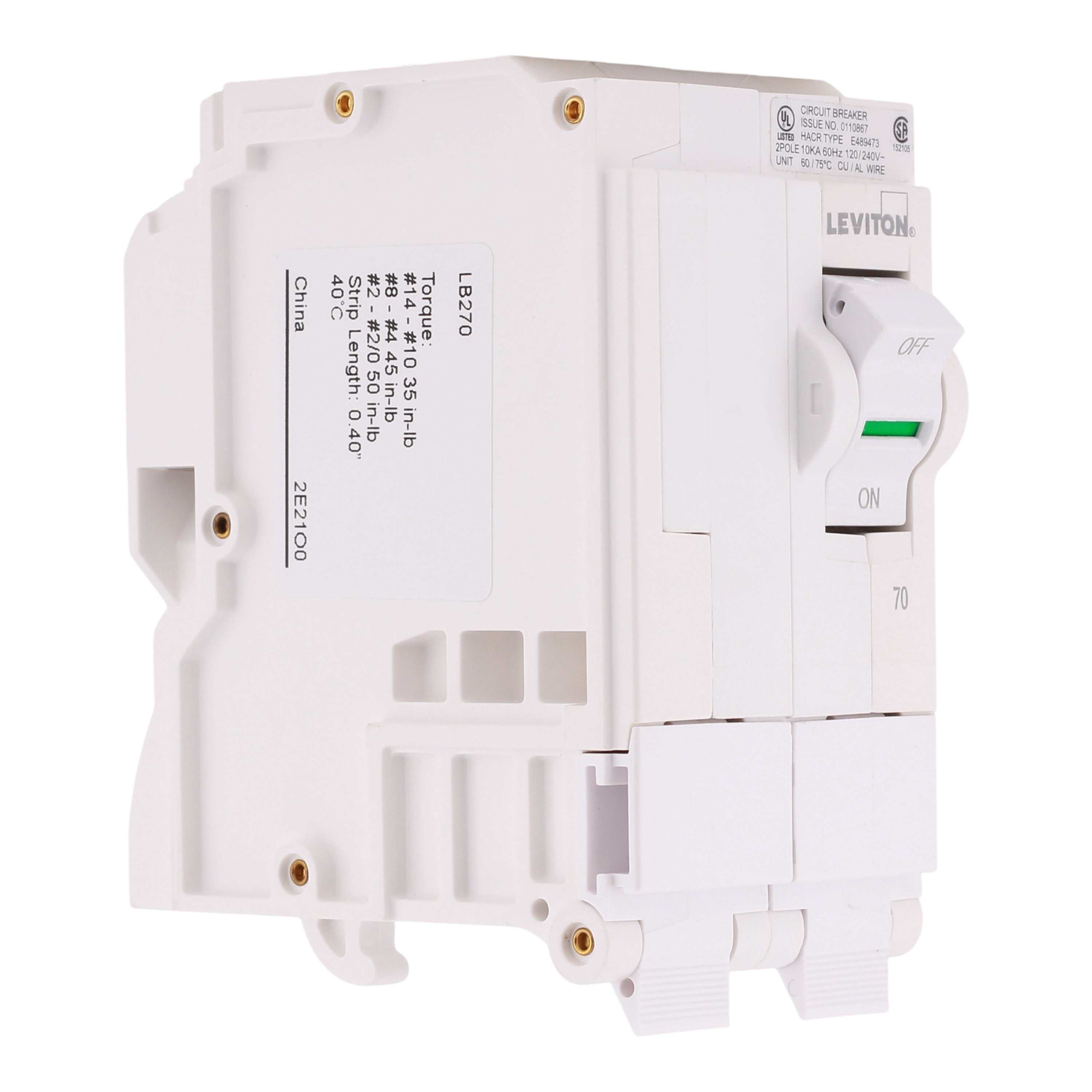Leviton LB270 70A 2P 120/240V Hydraulic Magnetic Standard Circuit Breaker