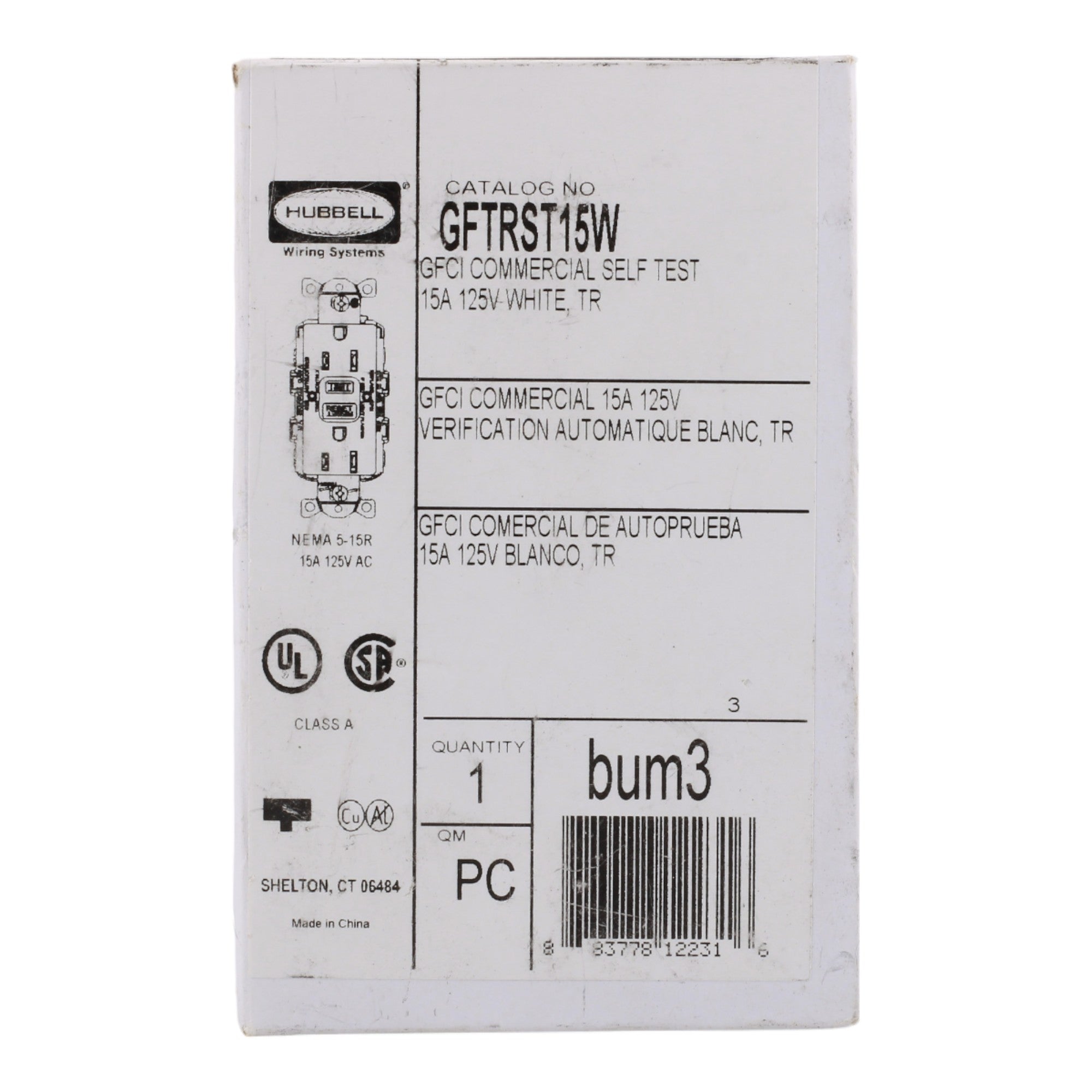 Hubbell GFTRST15W 15A 2P 125V Self-Test TR GFCI Receptacle - Image 3