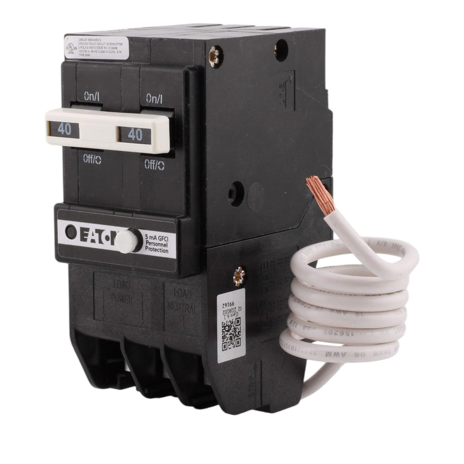 Eaton BRN240GF 40 Amp Double Pole 240V Pigtail-Neutral GFCI Ground Fault Circuit Breaker UL - Image 2