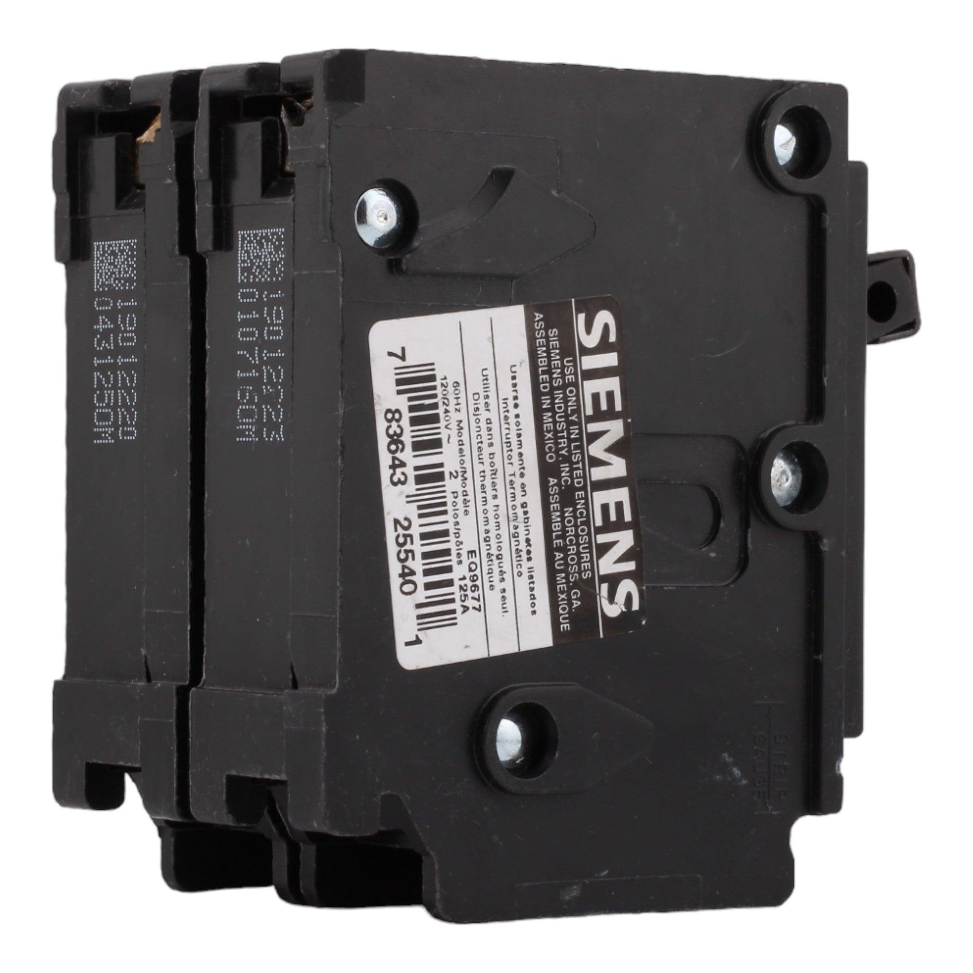 Siemens EQ9677 125 Amp Double Pole Circuit Breaker, Thermal Magnetic Trip, 240V, Plug-In, UL Listed - Image 5