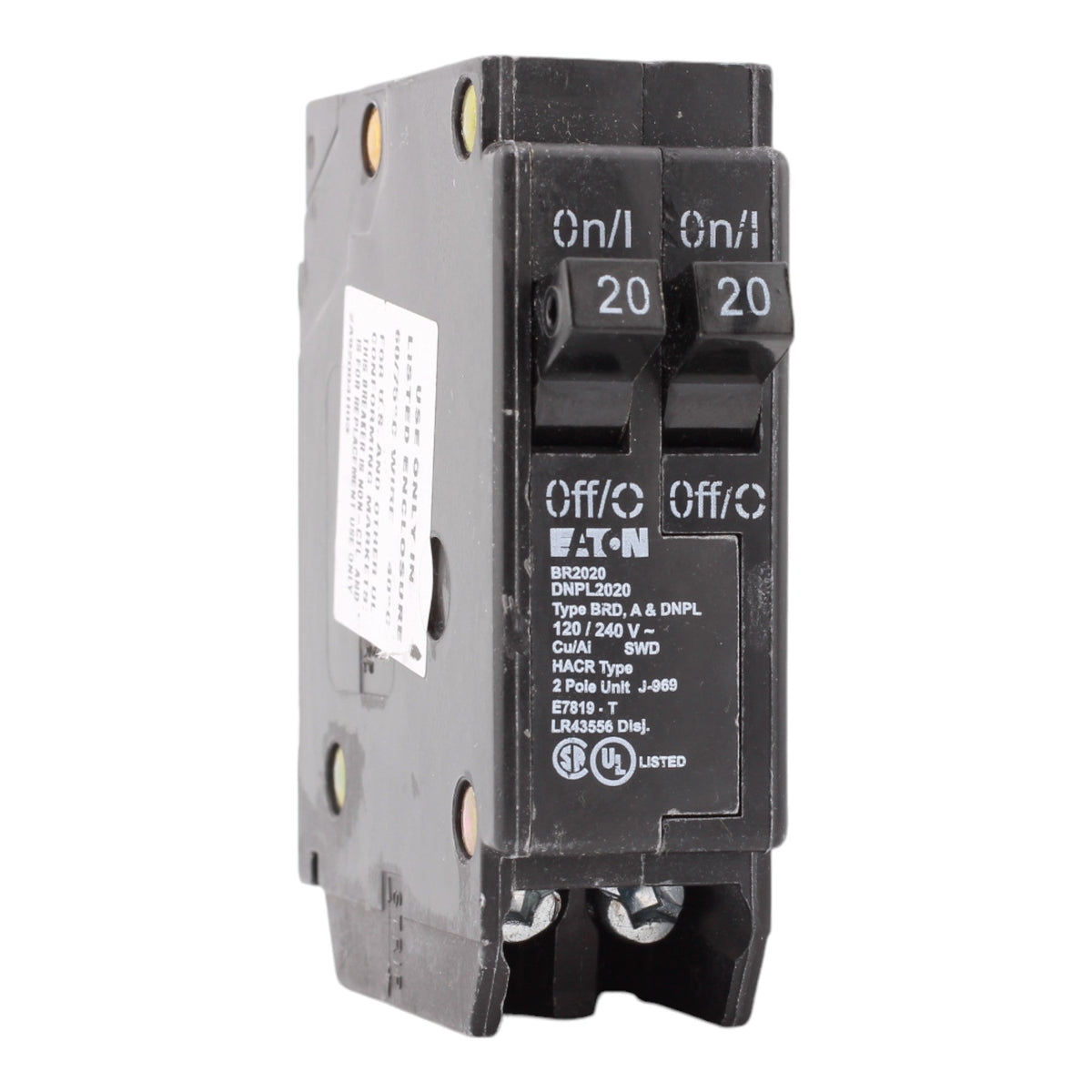 Eaton BR, BR2020, 20A/20A, 1P, 120V, Tandem, Circuit Breaker