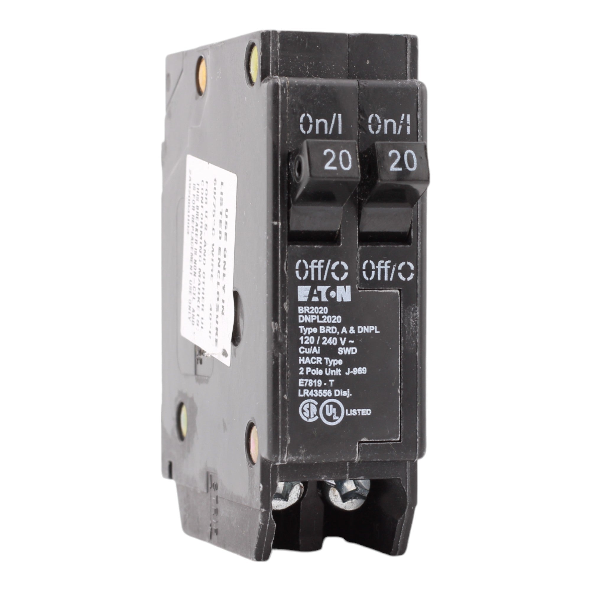 Eaton BR, BR2020, 20A/20A, 1P, 120V, Tandem, Circuit Breaker