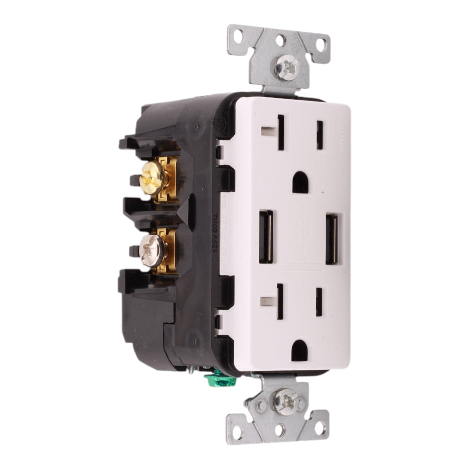 Leviton Decora T5832-W 20A 125V USB Type-A Charger Tamper-Resistant Receptacle