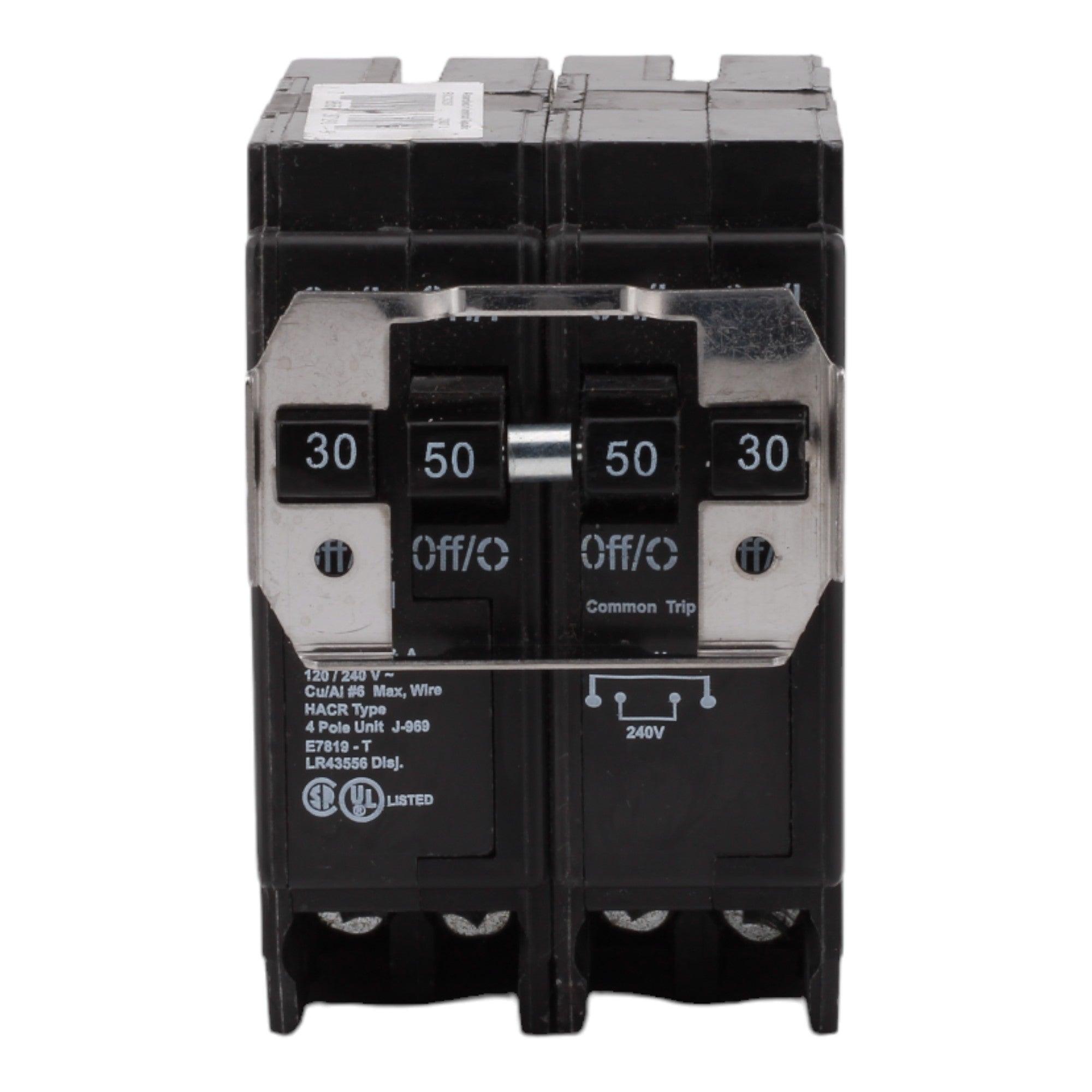 Eaton BQC230250 30/50 Amp Quad Circuit Breaker - Standard Trip, 120/240V, Plug-On, UL Listed - Image 2