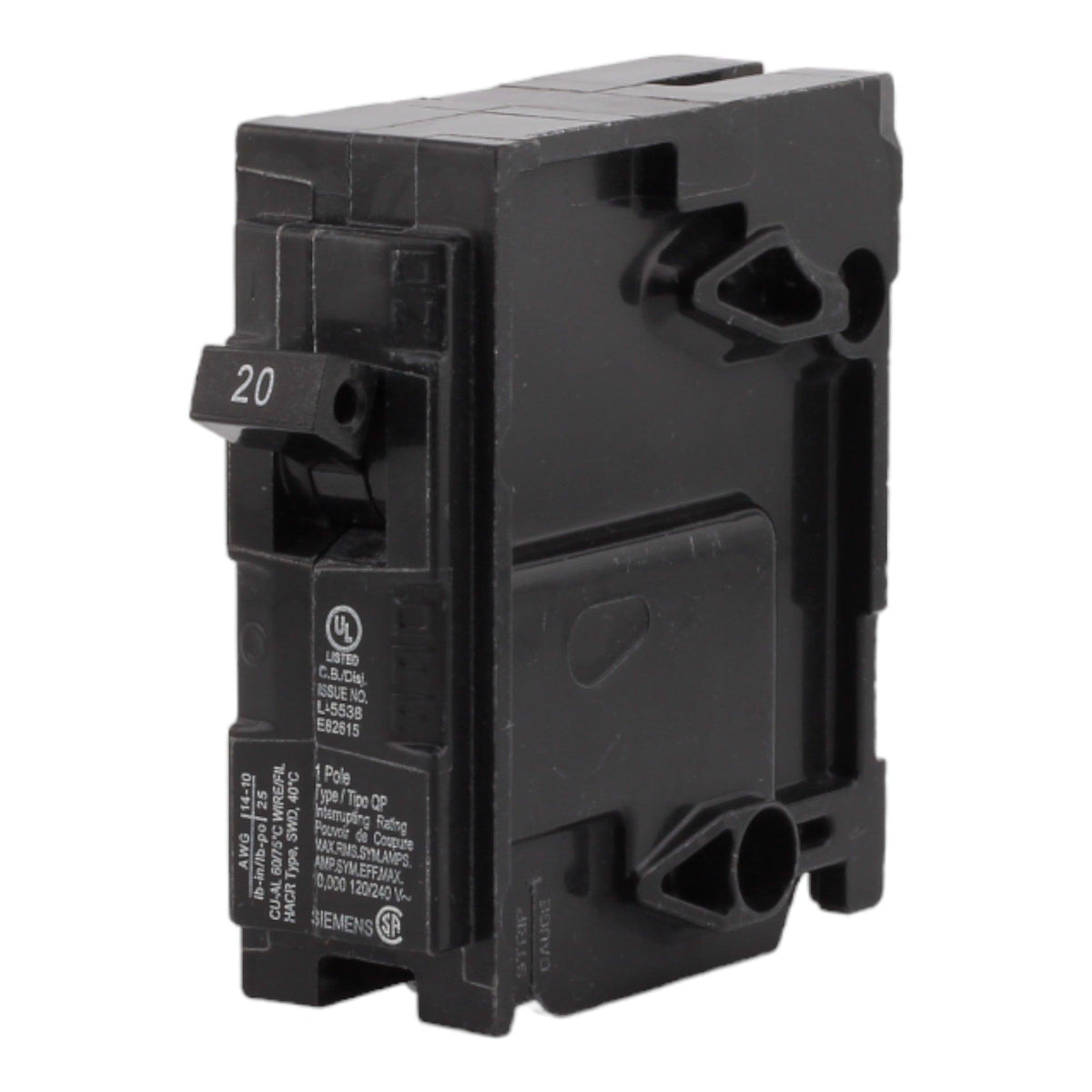 Siemens Q120 20 Amps 120 Volts Single Pole Thermal Magnetic Circuit Breaker, Plug-In Mount, Compatible with Siemens QP Panels - Image 2