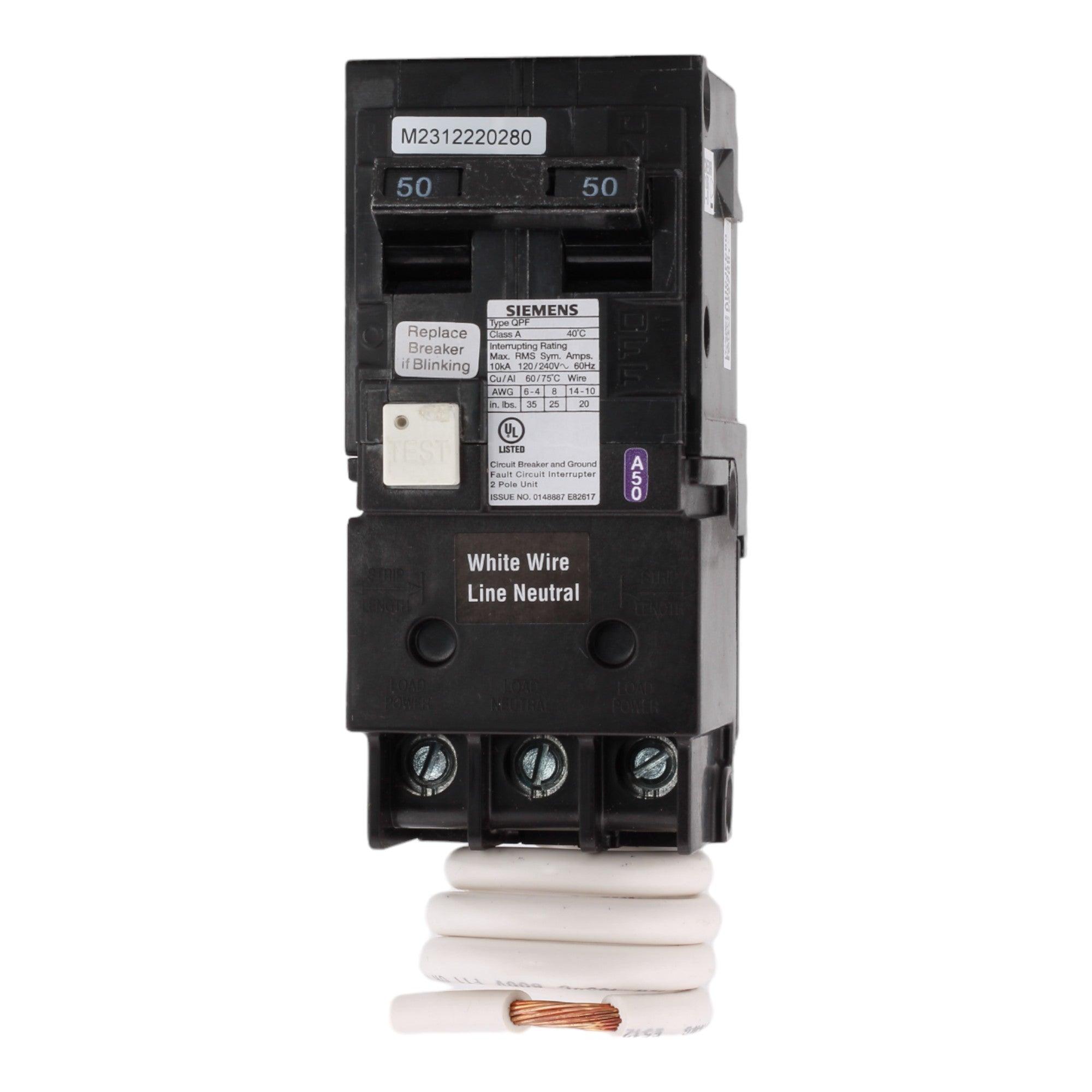 Siemens QF250A 50 Amp Double Pole 240V Pigtail-Neutral GFCI Ground Fault Circuit Breaker UL - Image 2