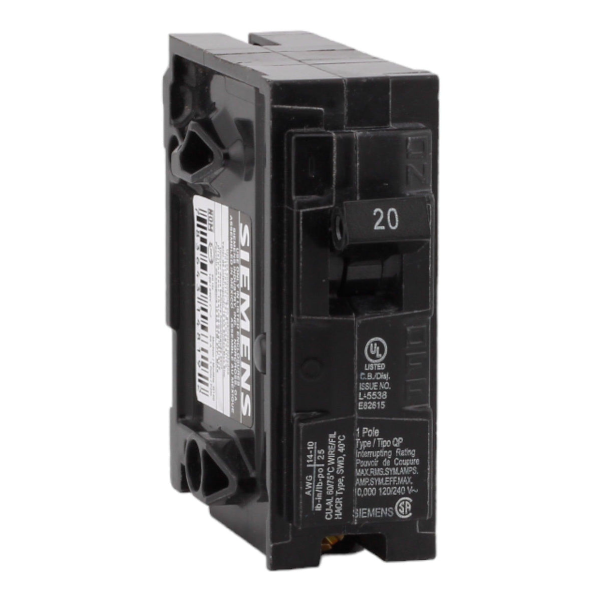 Siemens Q120 20 Amps 120 Volts Single Pole Thermal Magnetic Circuit Breaker, Plug-In Mount, Compatible with Siemens QP Panels - Image 3