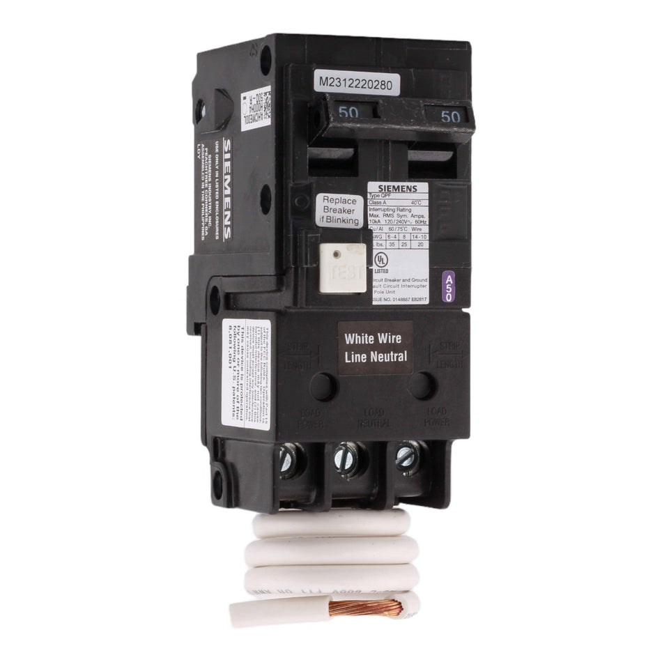 Siemens QF250A 50 Amp Double Pole 240V Pigtail-Neutral GFCI Ground Fault Circuit Breaker UL