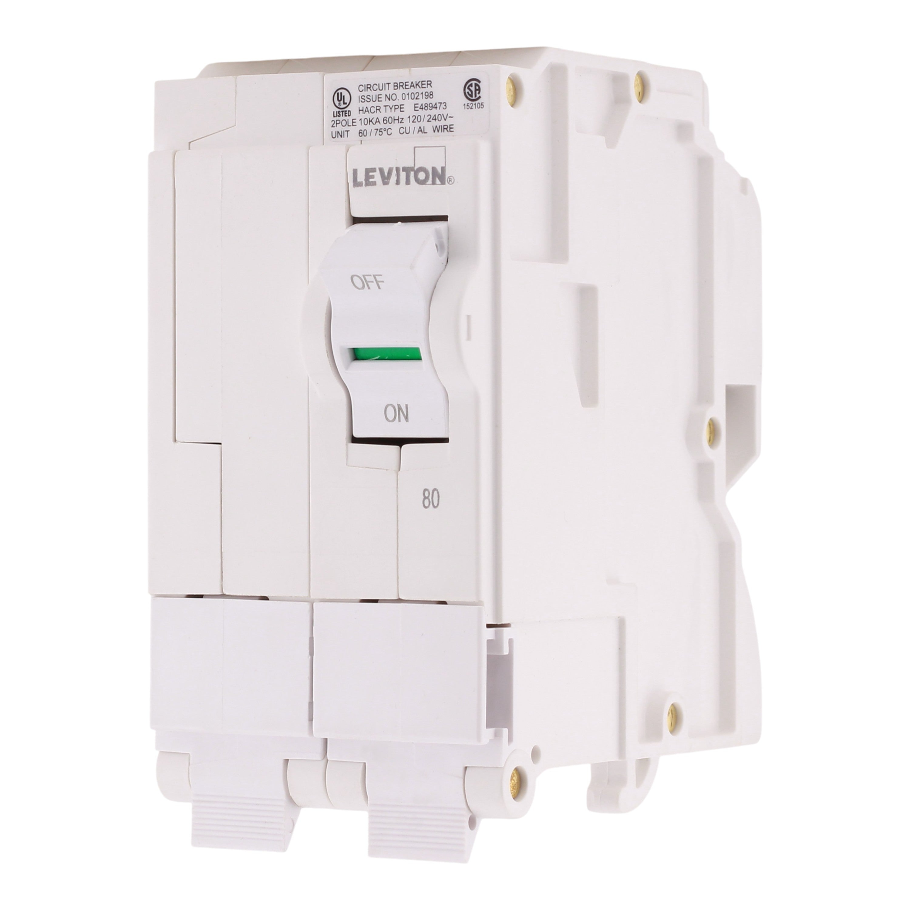 Leviton LB280 80A 2P 120/240V Standard Hydraulic Magnetic Circuit Breaker - Image 2