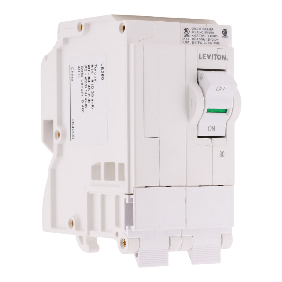 Leviton LB280 80A 2P 120/240V Standard Hydraulic Magnetic Circuit Breaker