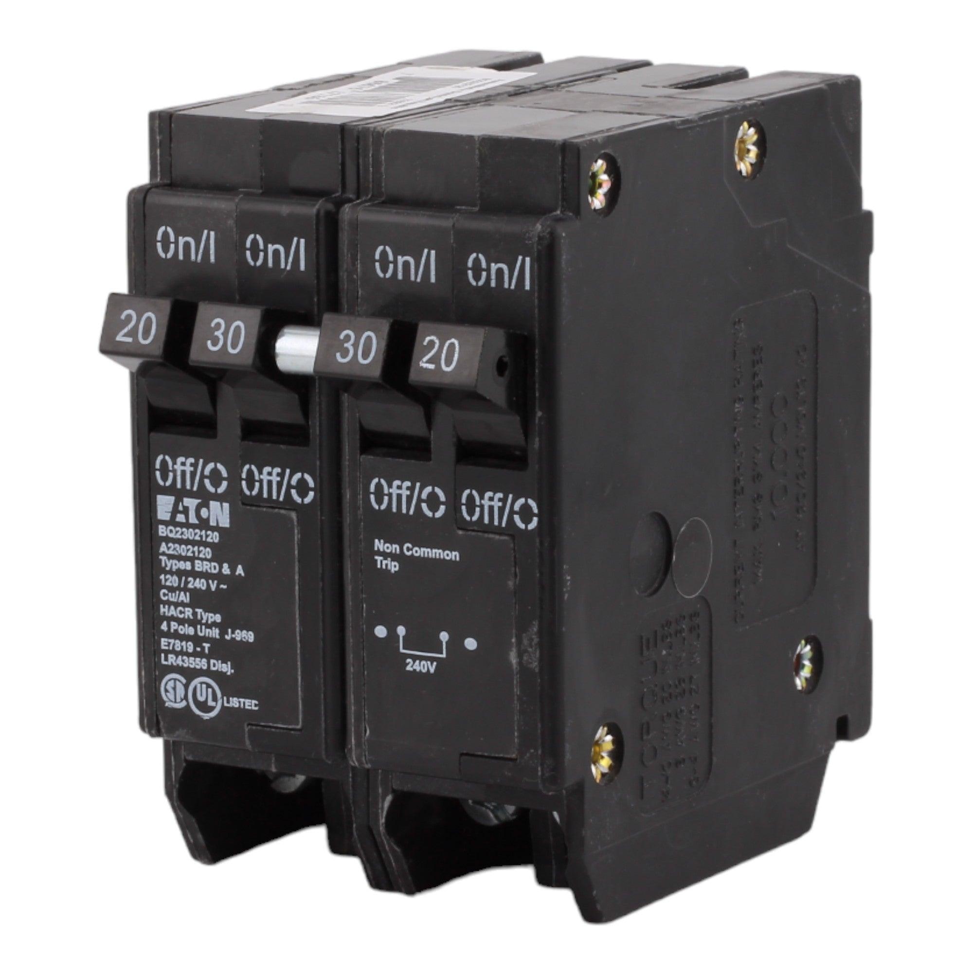 Eaton BQ2302120, (2) 20A & (1) 30A, 120/240V, 4-Pole, 10kAIC, Thermal Magnetic Circuit Breaker, Rejection Tab, for Type BR Load Centers - Image 2