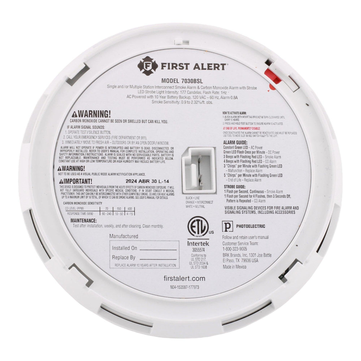 BRK 7030BSL Smoke and Carbon Monoxide Alarm with LED Strobe Light and 10-Year Battery Backup - Image 4