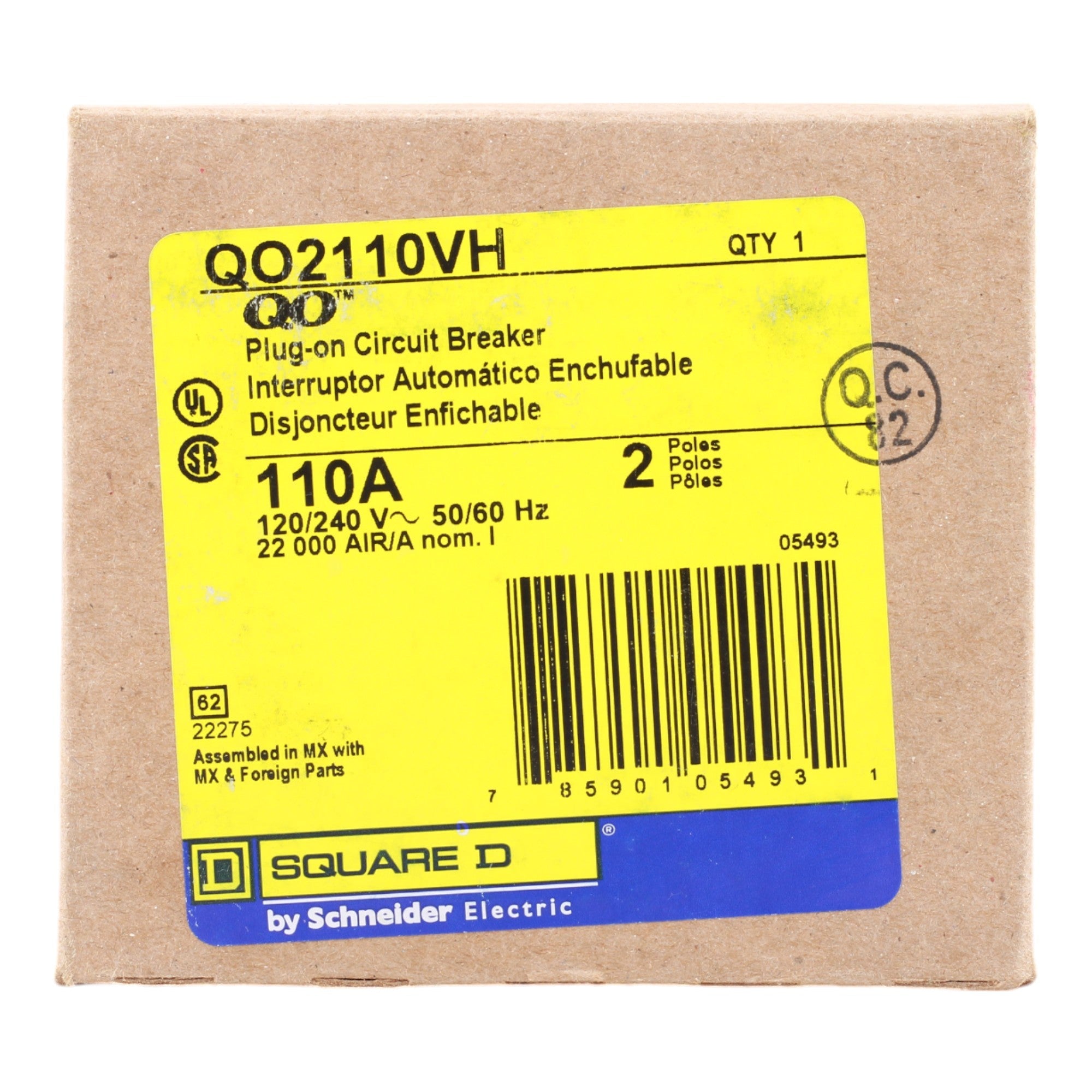 Square D QO2110VH 110 Amp Double Pole 240V Standard Trip Plug-In Circuit Breaker UL - Image 8