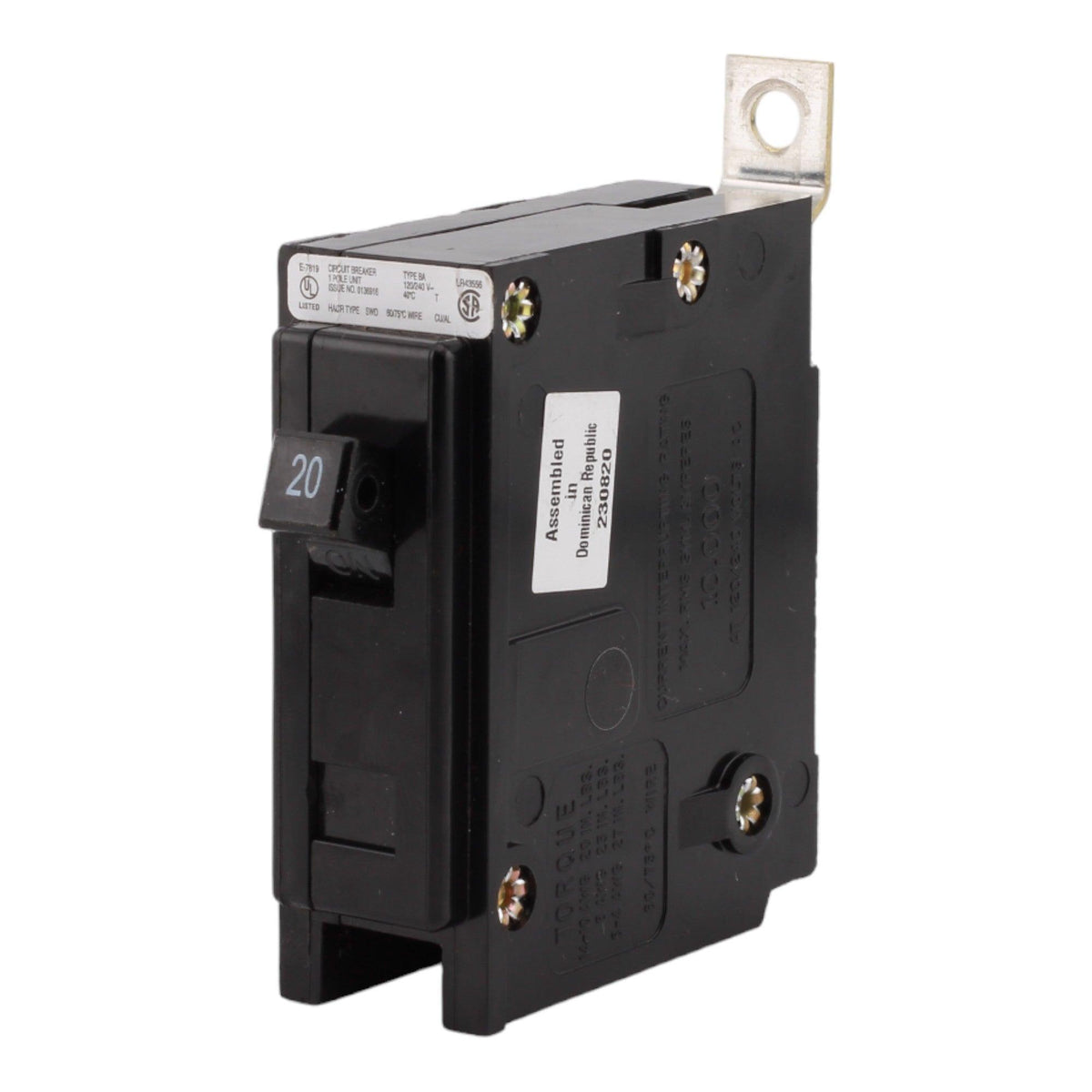 Eaton BAB1020, 20A, 120/240V, 1-Pole, 10kA, Thermal Magnetic Circuit Breaker, Bolt-On, for Load Centers & Panels - Image 2