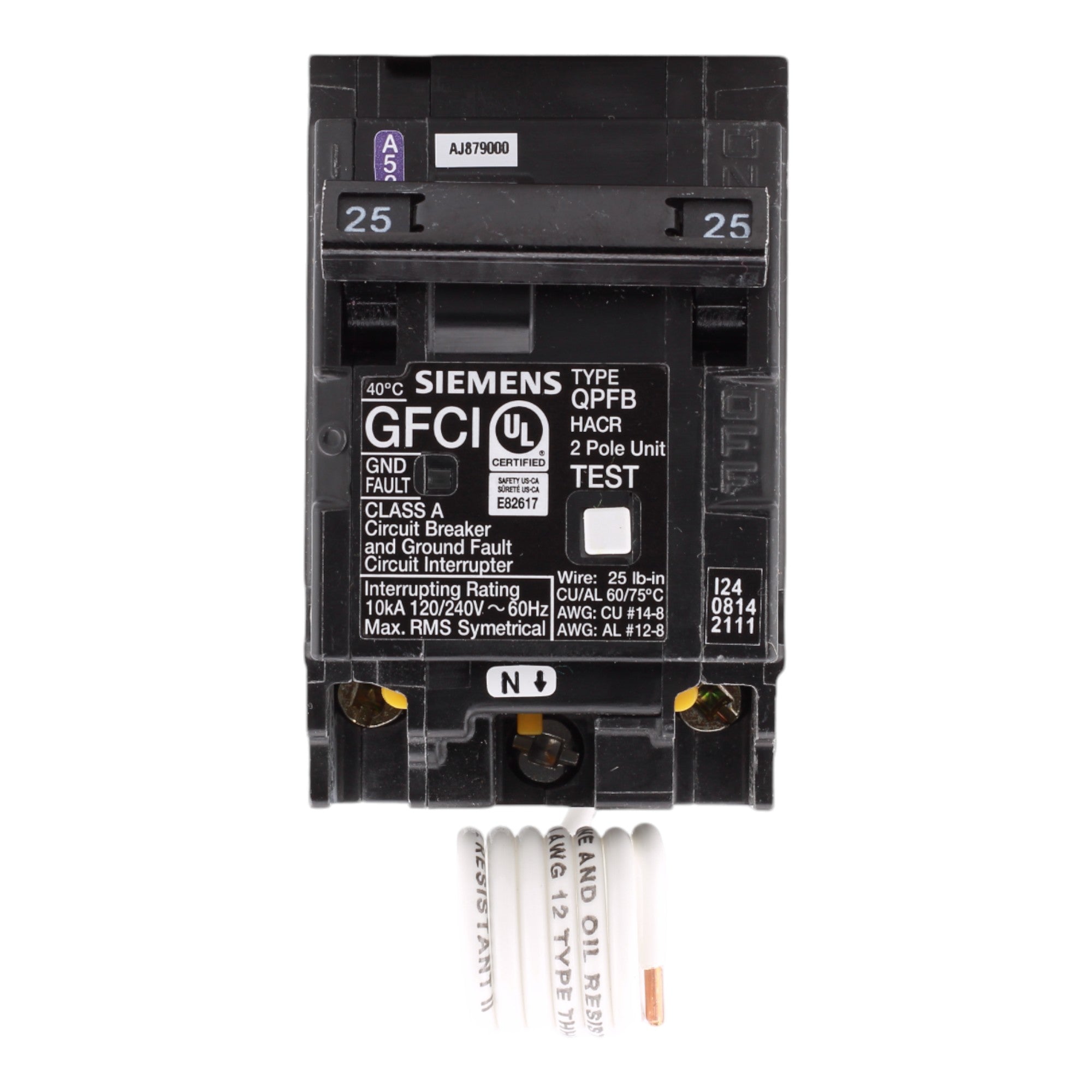 Siemens Q225GF 25 Amp Double Pole 240V Pigtail-Neutral GFCI Ground Fault Circuit Breaker UL - Image 2