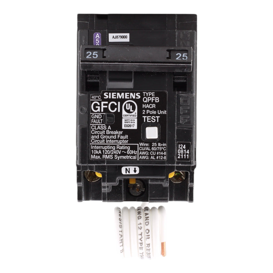 Siemens Q225GF 25 Amp Double Pole 240V Pigtail-Neutral GFCI Ground Fault Circuit Breaker UL - Image 2