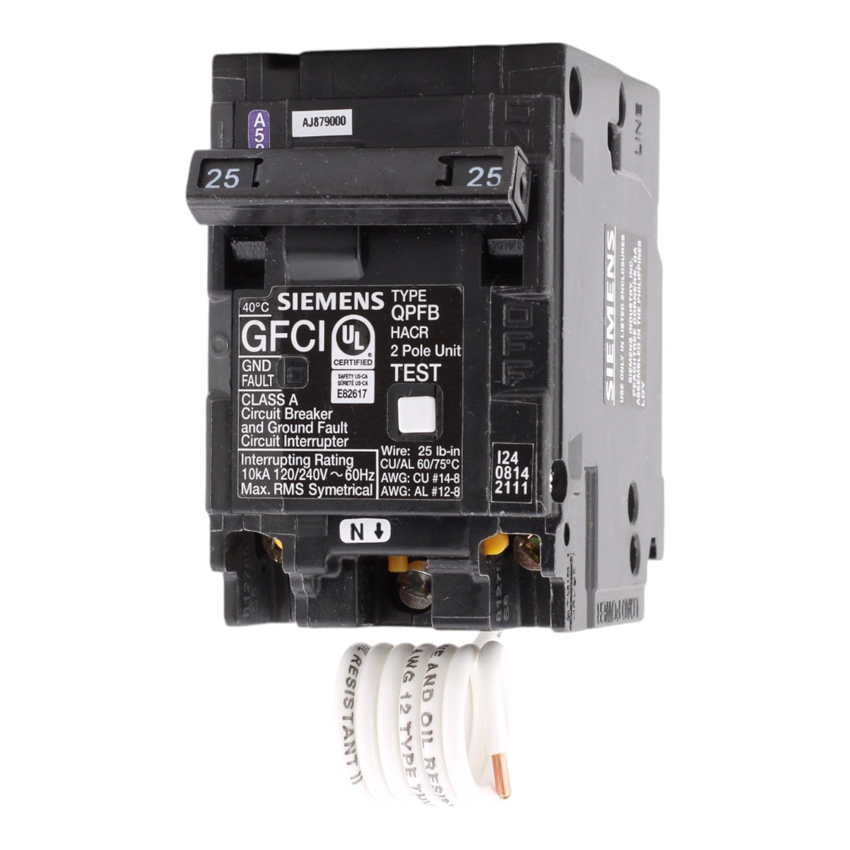 Siemens Q225GF 25 Amp Double Pole 240V Pigtail-Neutral GFCI Ground Fault Circuit Breaker UL - Image 3