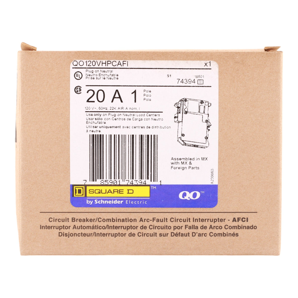 Square D QO120VHPCAFI 20 Amp Single Pole 120V Plug-On Neutral AFCI Arc Fault Circuit Breaker UL - Image 8