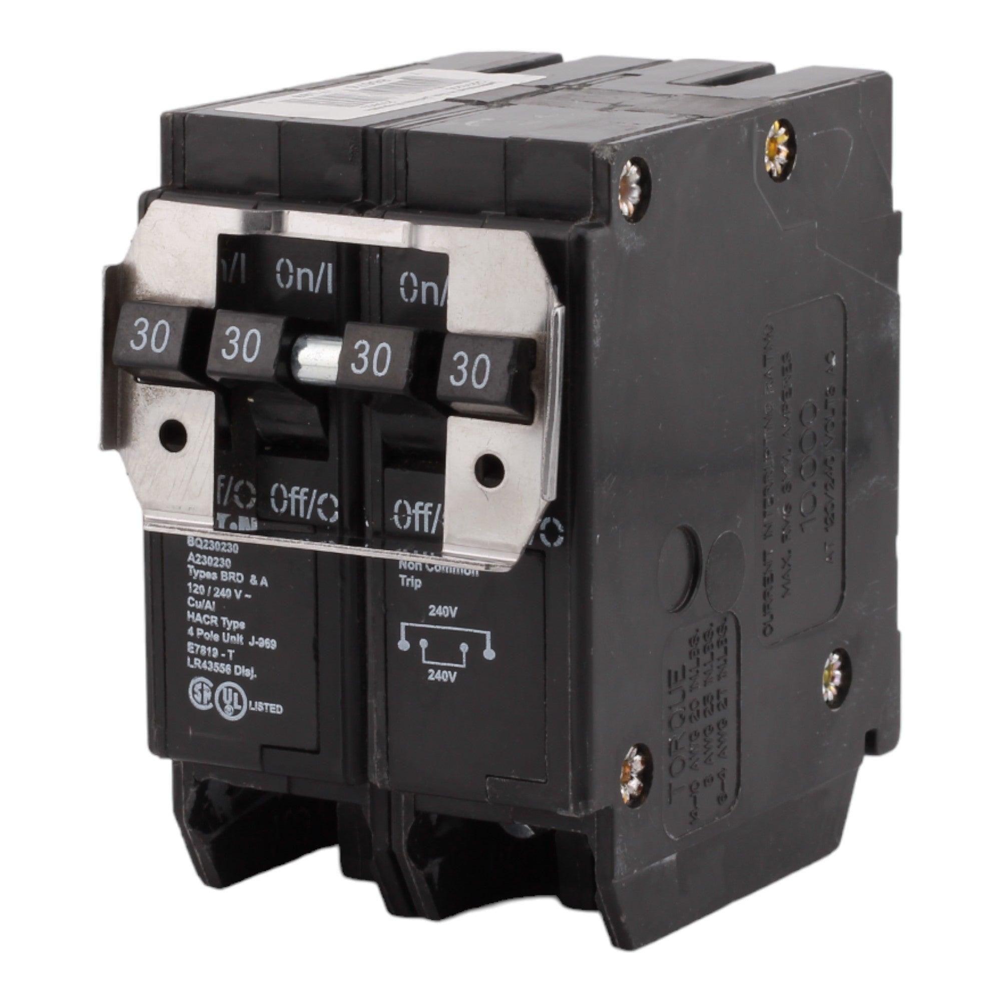 Eaton BR, BQC230230, (2) 30A, 4P, 120/240V, Quadplex, Plug-On, Circuit Breaker - Image 2