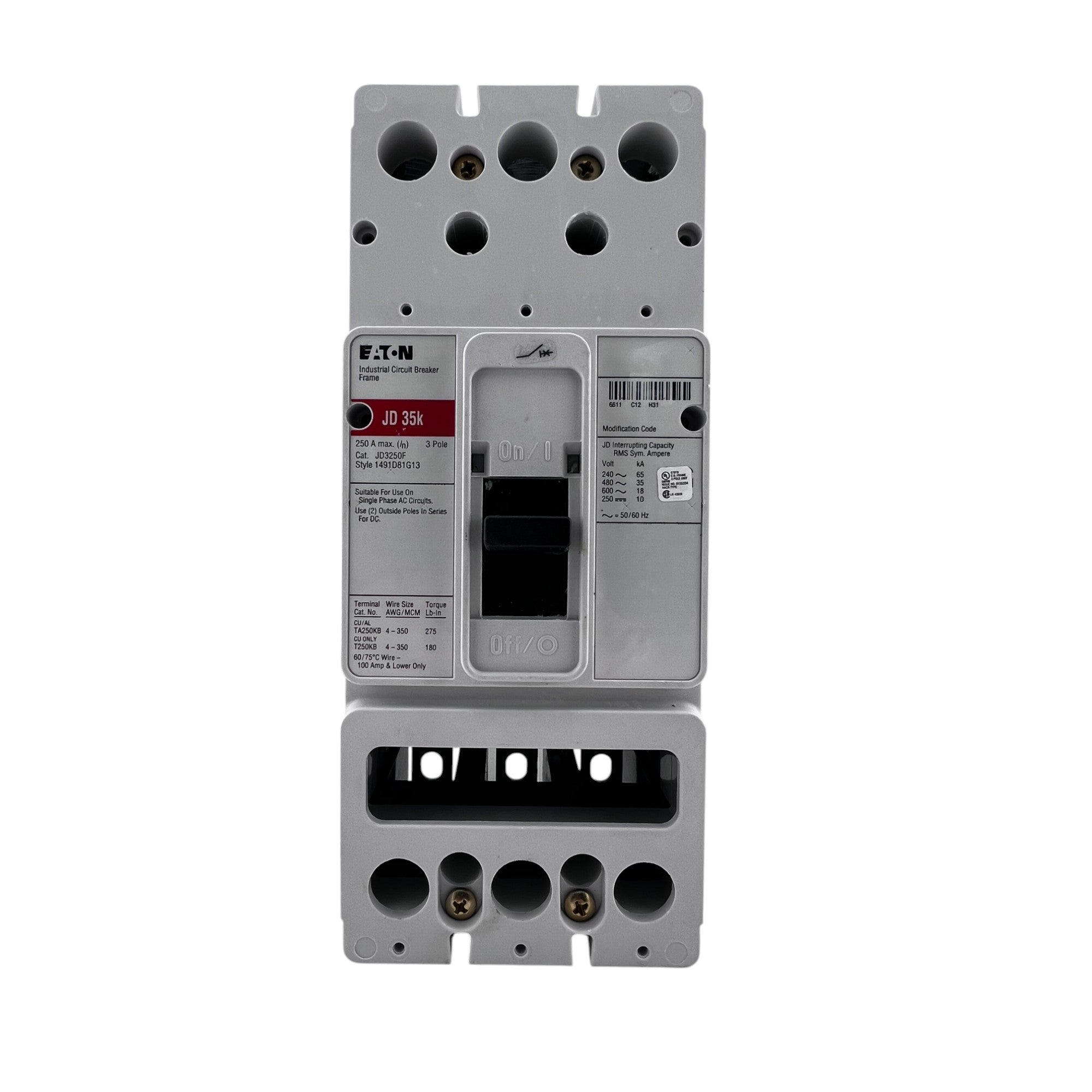 Eaton JD JD3250F 250A 3P 600V Circuit Breaker Frame - Image 2