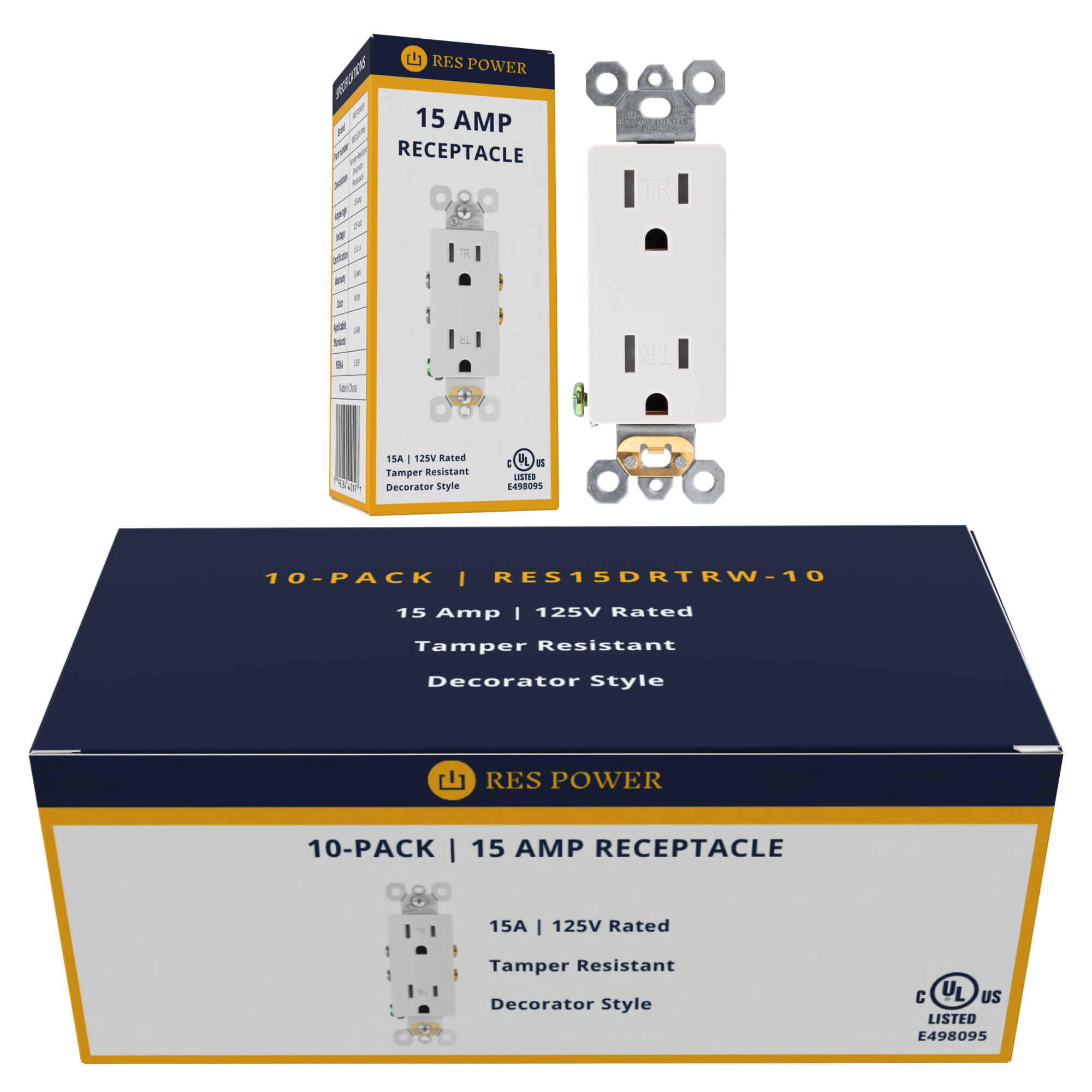 RES POWER 15A 125V Tamper-Resistant Decorator Duplex Receptacle cULus Listed White - Image 7