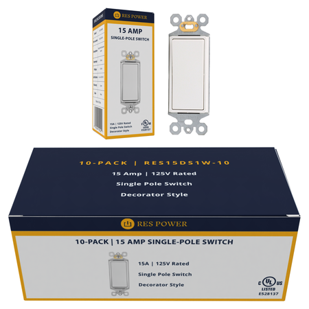 RES POWER 15A 125V Decorator Style Single-Pole Switch cULus Listed White - Image 7