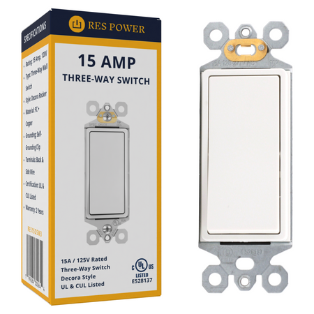 RES POWER 15A 125V Decorator Style Three Way Switch cULus Listed White