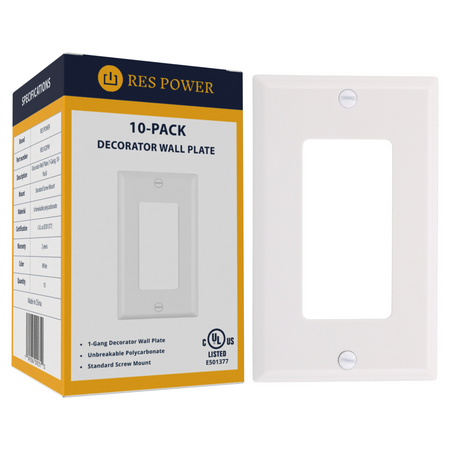 RES POWER Decorative Single Gang Wall Plate Unbreakable Polycarbonate cULus Listed White