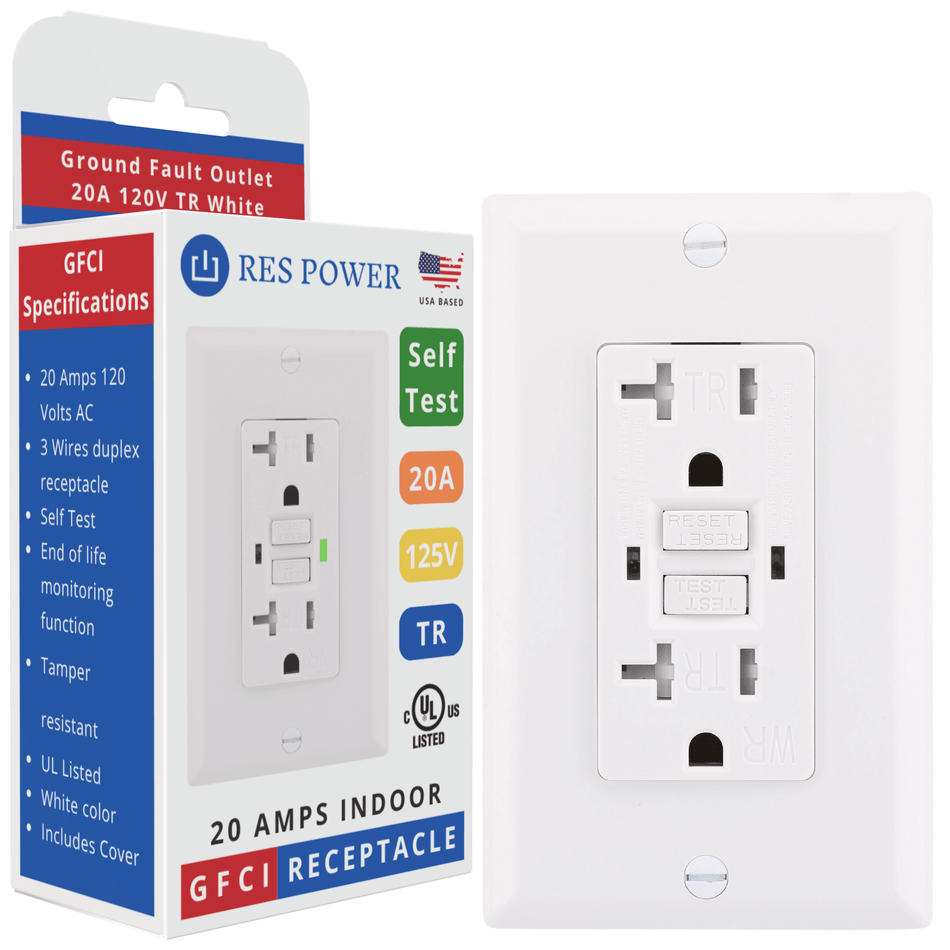 RES POWER Indoor 20A 120V Tamper-Resistant GFCI Outlet Self-Test RESGF20TR