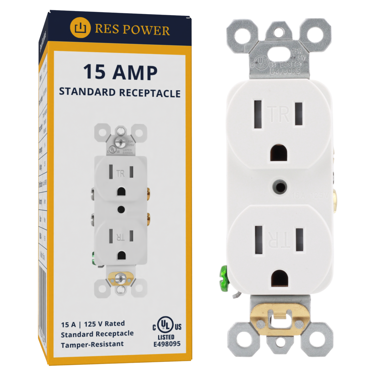 RES POWER 15A 125V Tamper-Resistant Standard Duplex Receptacle cULus listed white